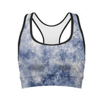 White And Blue Acid Wash Tie Dye Print Women's Sports Bra