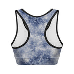 White And Blue Acid Wash Tie Dye Print Women's Sports Bra
