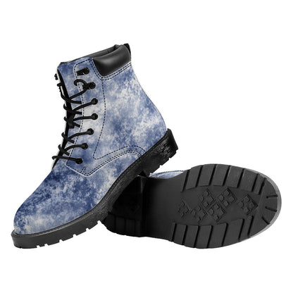 White And Blue Acid Wash Tie Dye Print Work Boots