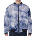 White And Blue Acid Wash Tie Dye Print Zip Sleeve Bomber Jacket
