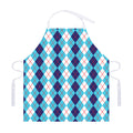 White And Blue Argyle Pattern Print Adjustable Apron