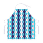 White And Blue Argyle Pattern Print Adjustable Apron