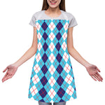 White And Blue Argyle Pattern Print Adjustable Apron