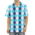 White And Blue Argyle Pattern Print Aloha Shirt