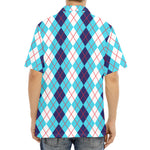 White And Blue Argyle Pattern Print Aloha Shirt