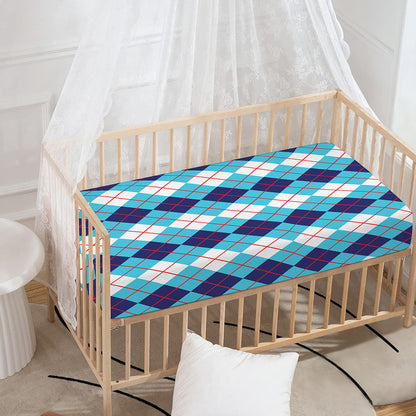 White And Blue Argyle Pattern Print Baby Crib Sheet