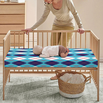 White And Blue Argyle Pattern Print Baby Crib Sheet