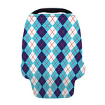 White And Blue Argyle Pattern Print Baby Seat Cover