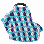 White And Blue Argyle Pattern Print Baby Seat Cover