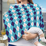 White And Blue Argyle Pattern Print Baby Seat Cover