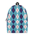 White And Blue Argyle Pattern Print School Backpack