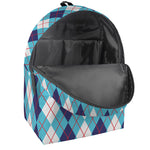 White And Blue Argyle Pattern Print Backpack
