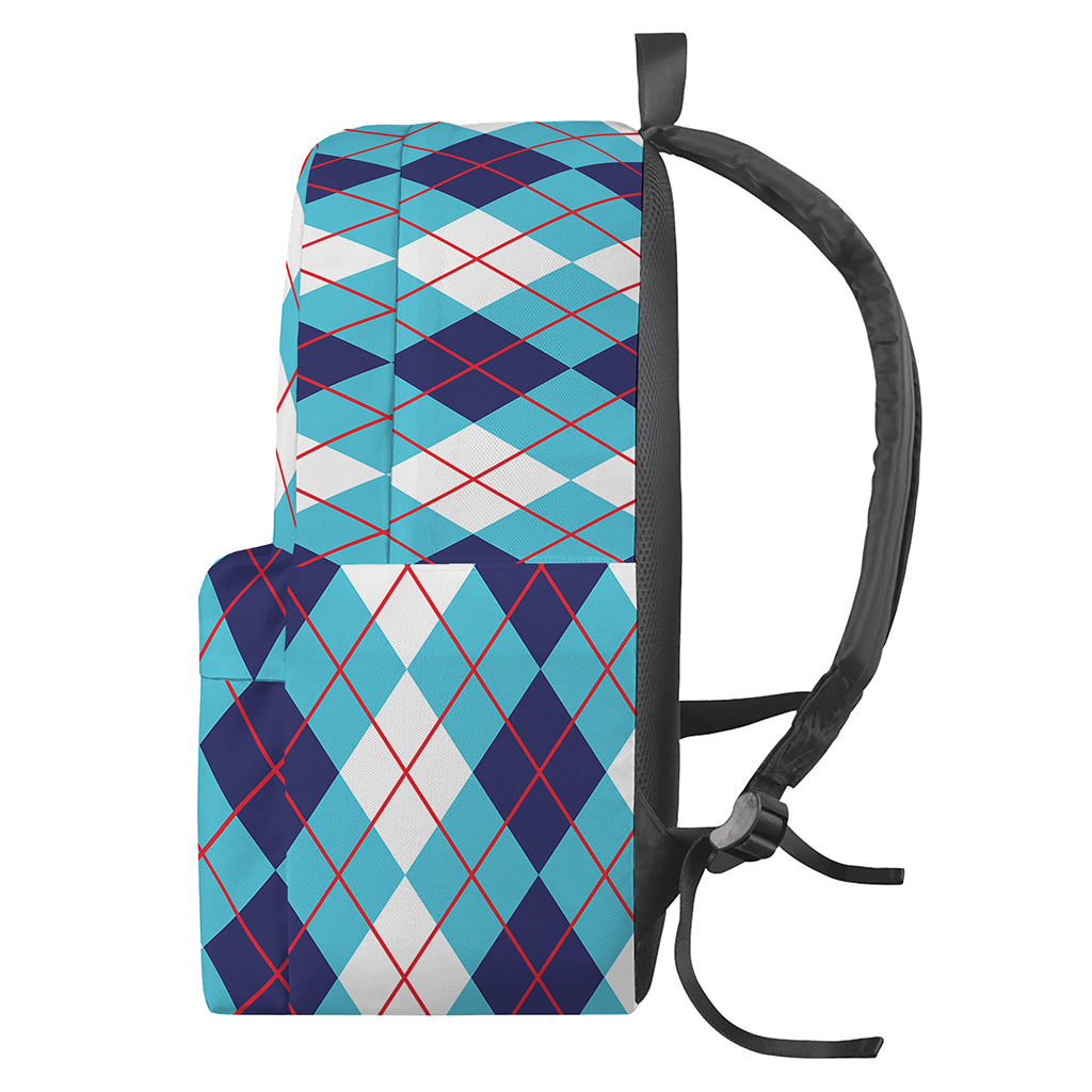 White And Blue Argyle Pattern Print Backpack