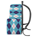 White And Blue Argyle Pattern Print Backpack