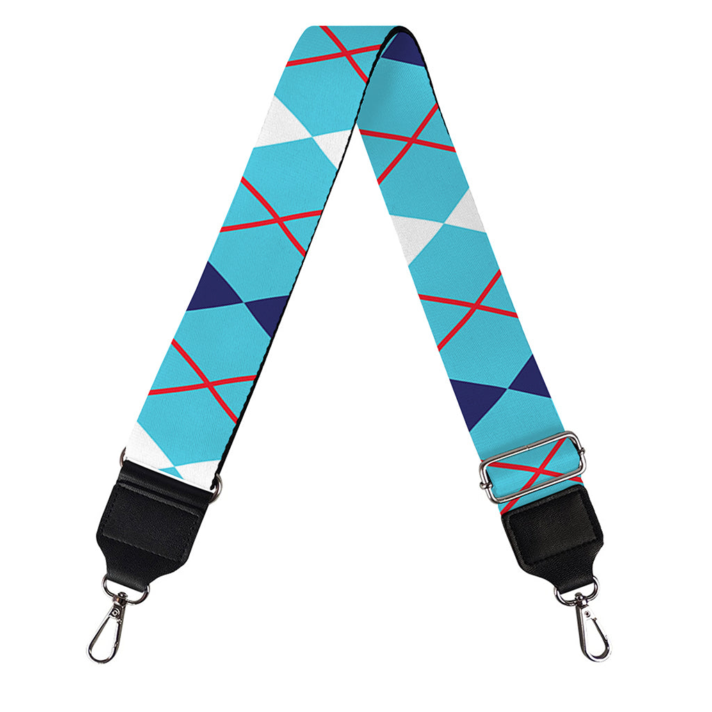 White And Blue Argyle Pattern Print Bag Strap