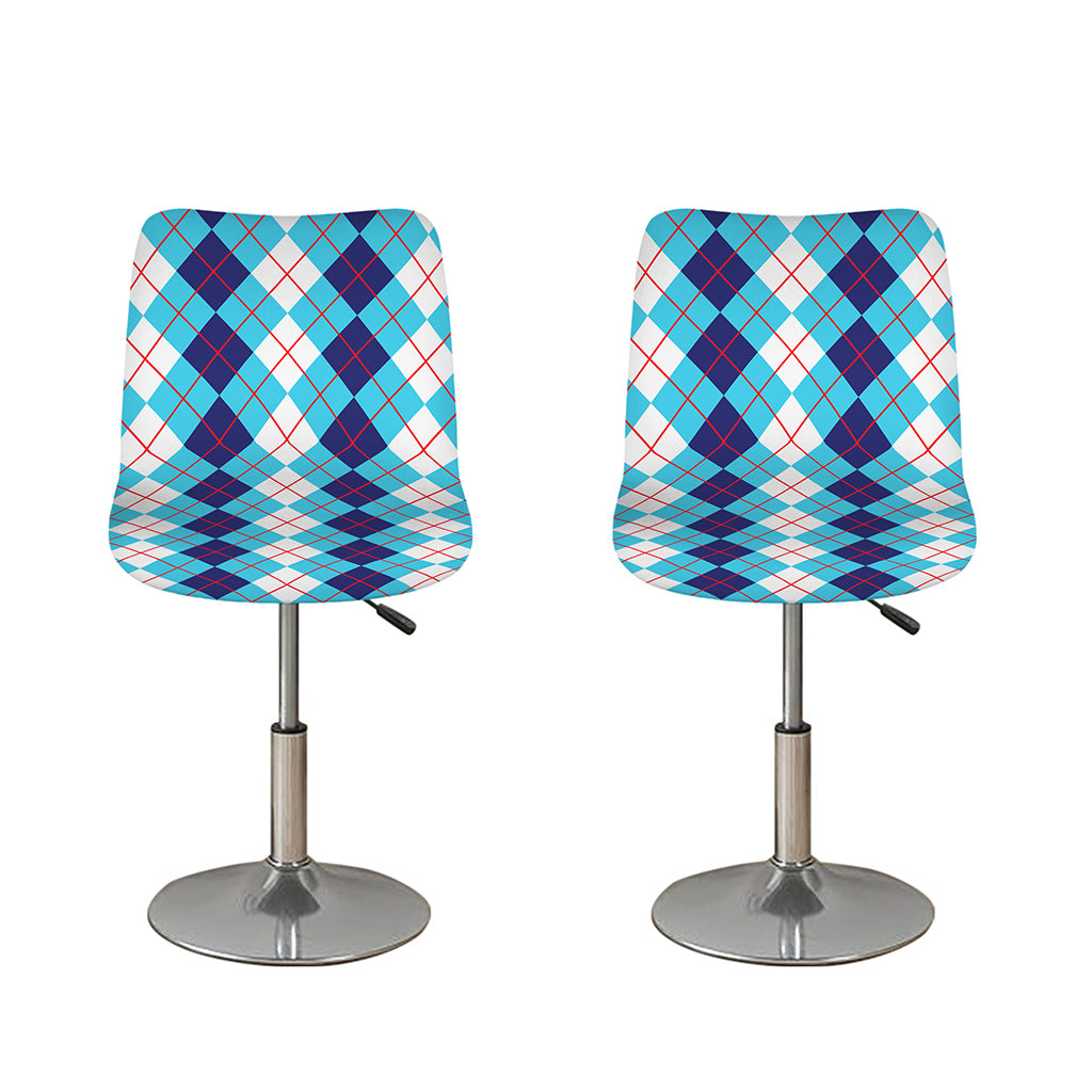 White And Blue Argyle Pattern Print Bar Stool Covers