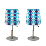 White And Blue Argyle Pattern Print Bar Stool Covers