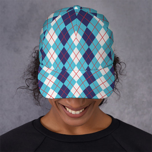 White And Blue Argyle Pattern Print Baseball Cap