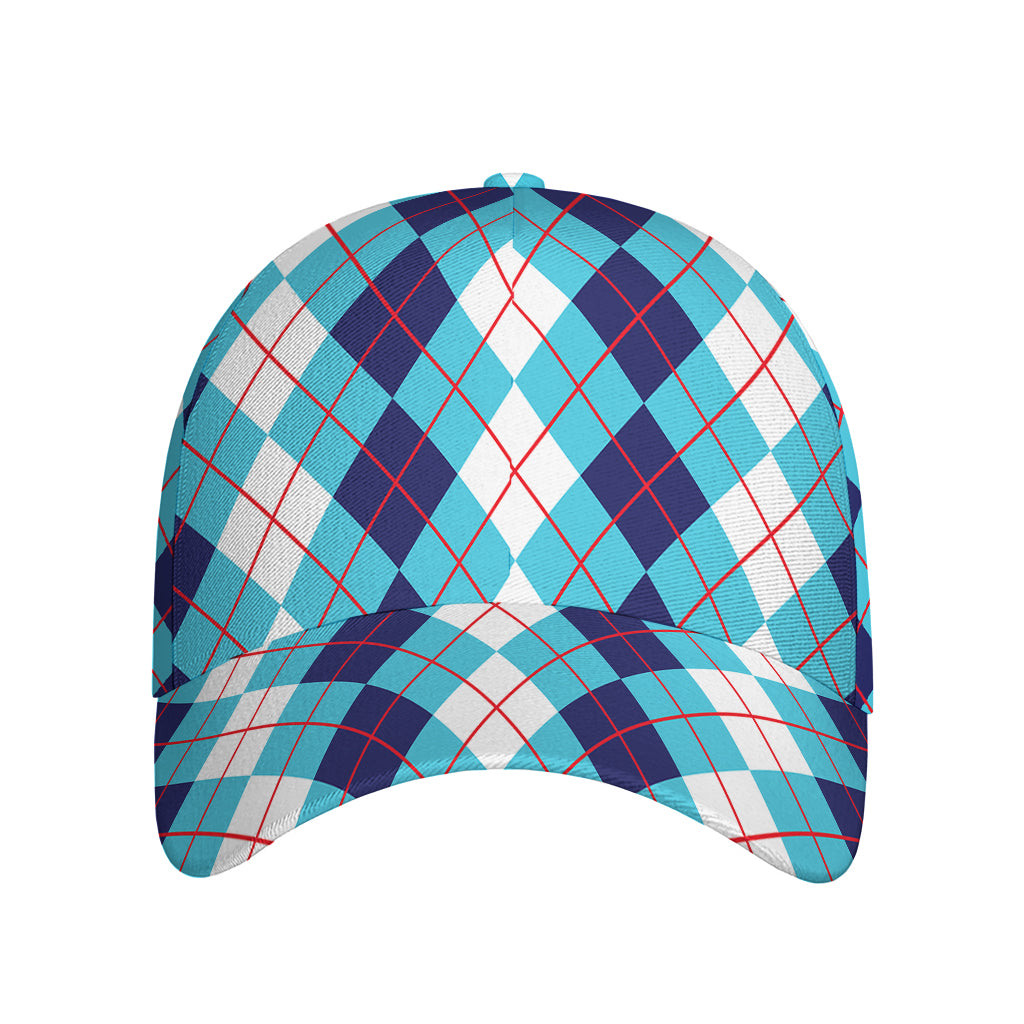 White And Blue Argyle Pattern Print Baseball Cap