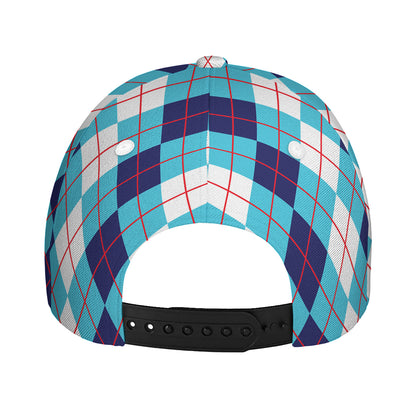 White And Blue Argyle Pattern Print Baseball Cap