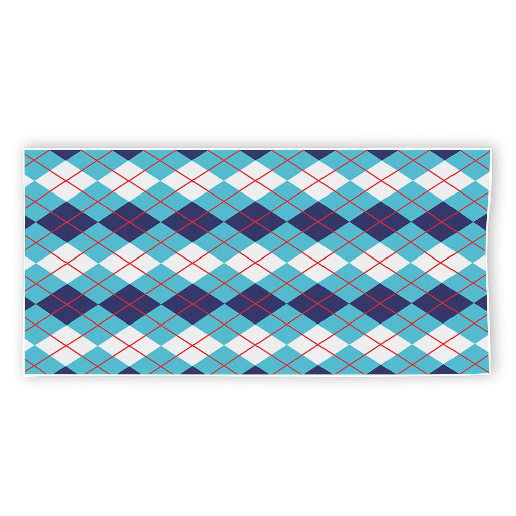 White And Blue Argyle Pattern Print Beach Towel