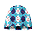 White And Blue Argyle Pattern Print Beanie