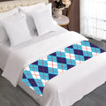 White And Blue Argyle Pattern Print Bed Runner