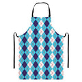 White And Blue Argyle Pattern Print Bib Apron With Pocket