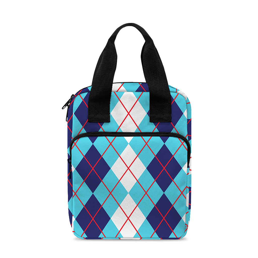 White And Blue Argyle Pattern Print Bible Tote Bag
