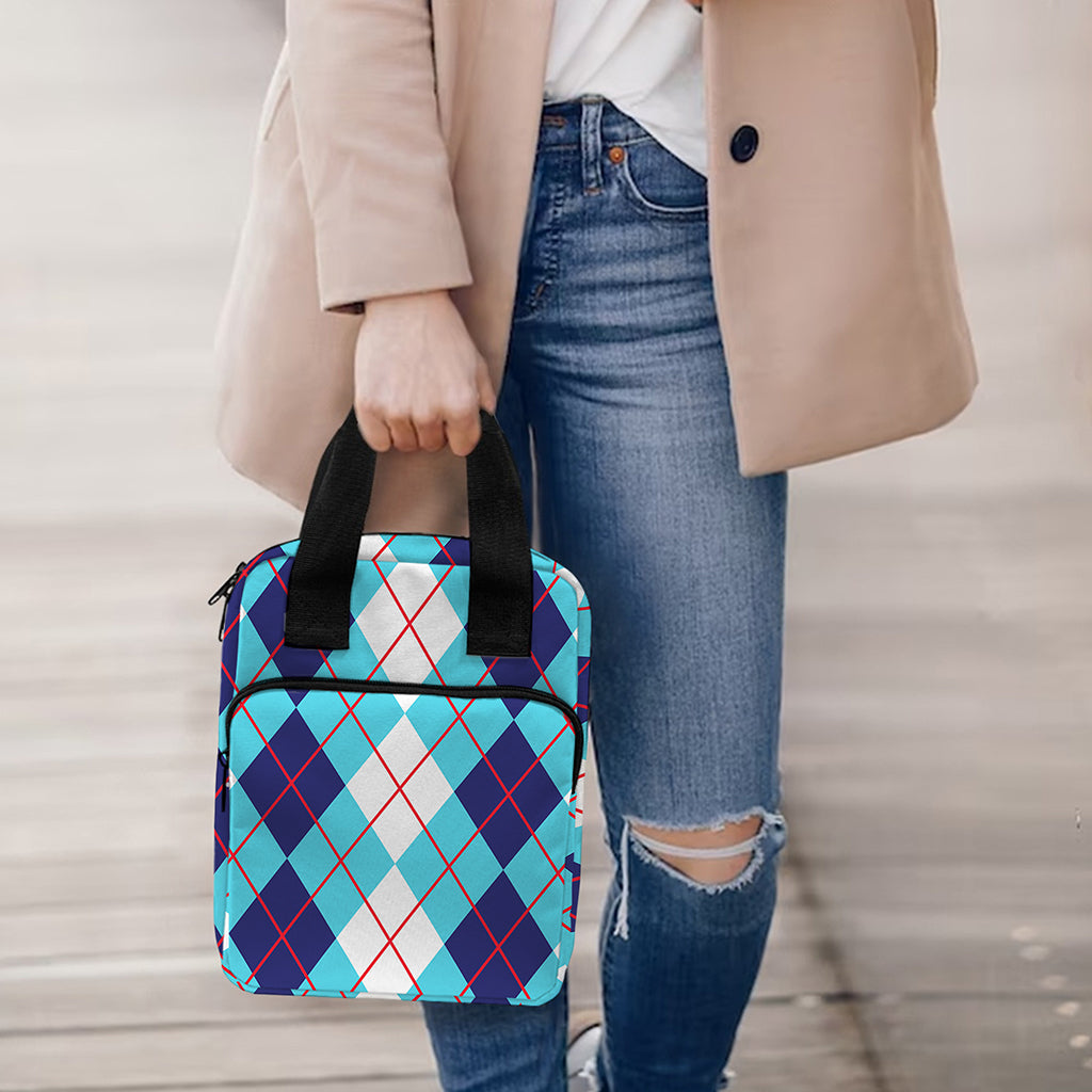 White And Blue Argyle Pattern Print Bible Tote Bag