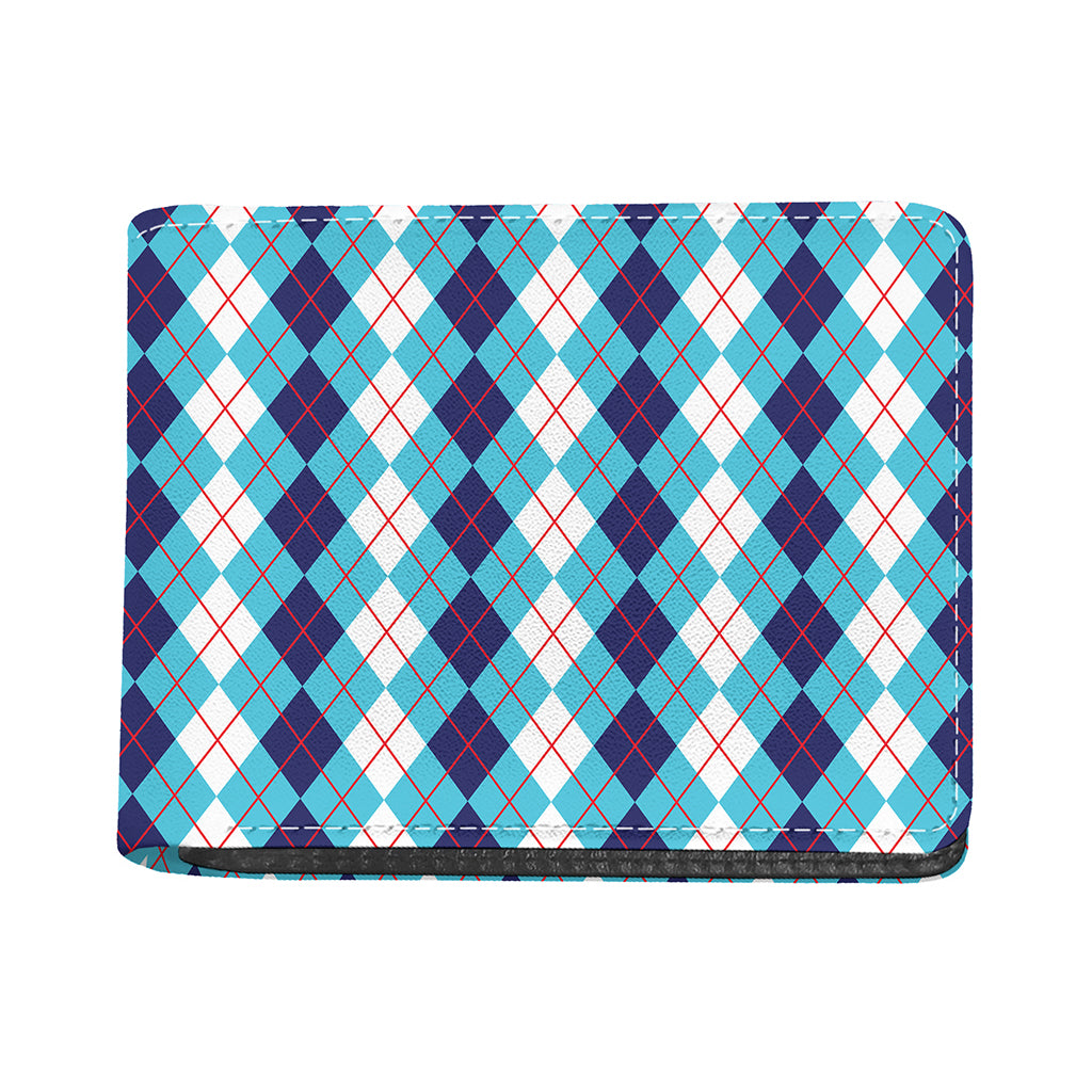 White And Blue Argyle Pattern Print Bifold Wallet