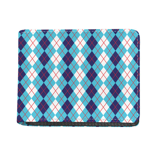 White And Blue Argyle Pattern Print Bifold Wallet