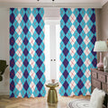 White And Blue Argyle Pattern Print Dimout Pencil Pleat Curtains