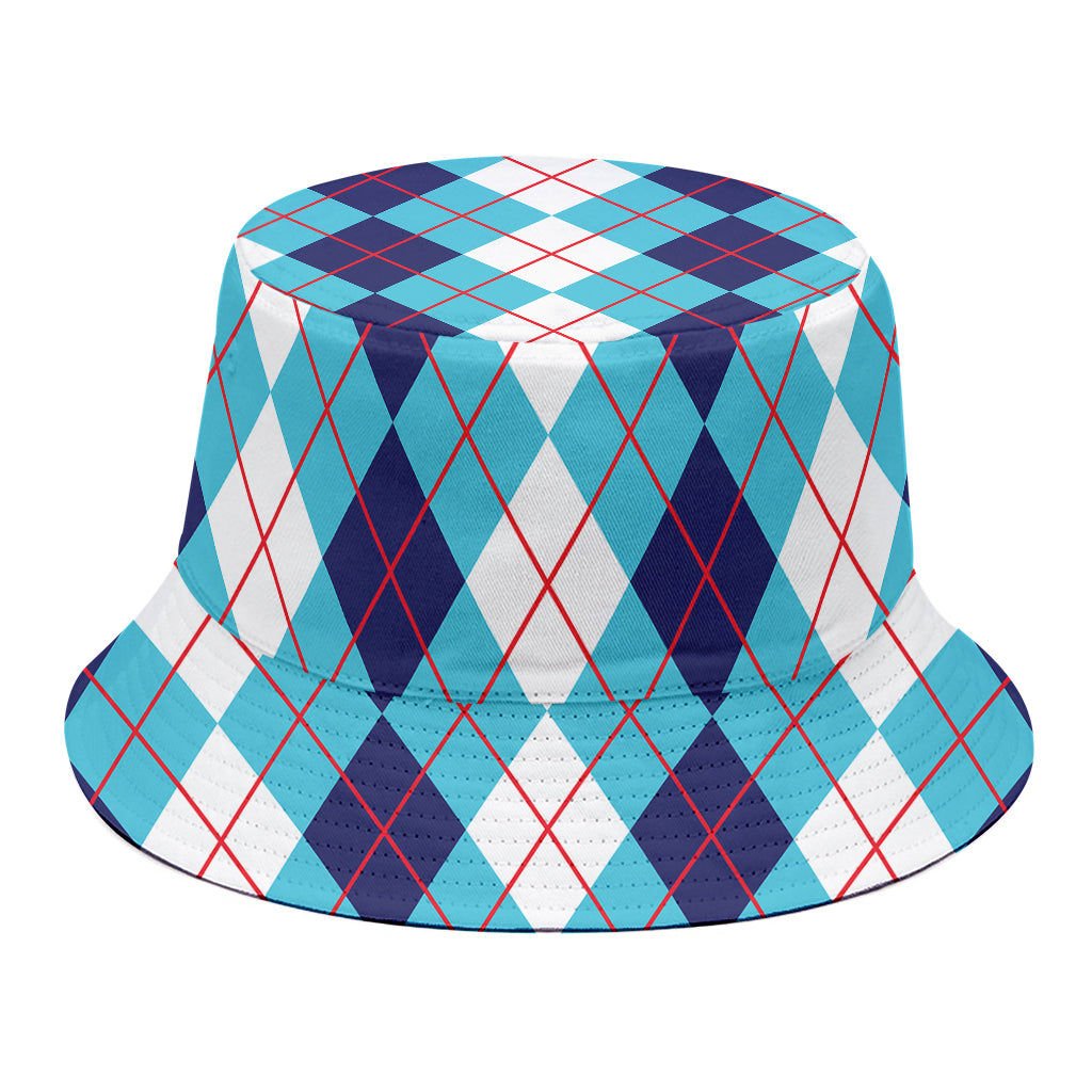 White And Blue Argyle Pattern Print Bucket Hat