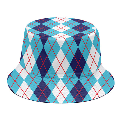 White And Blue Argyle Pattern Print Bucket Hat