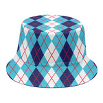 White And Blue Argyle Pattern Print Bucket Hat