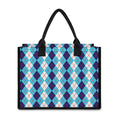 White And Blue Argyle Pattern Print Canvas Tote Bag