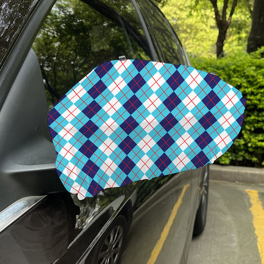White And Blue Argyle Pattern Print Car Side Mirror Covers
