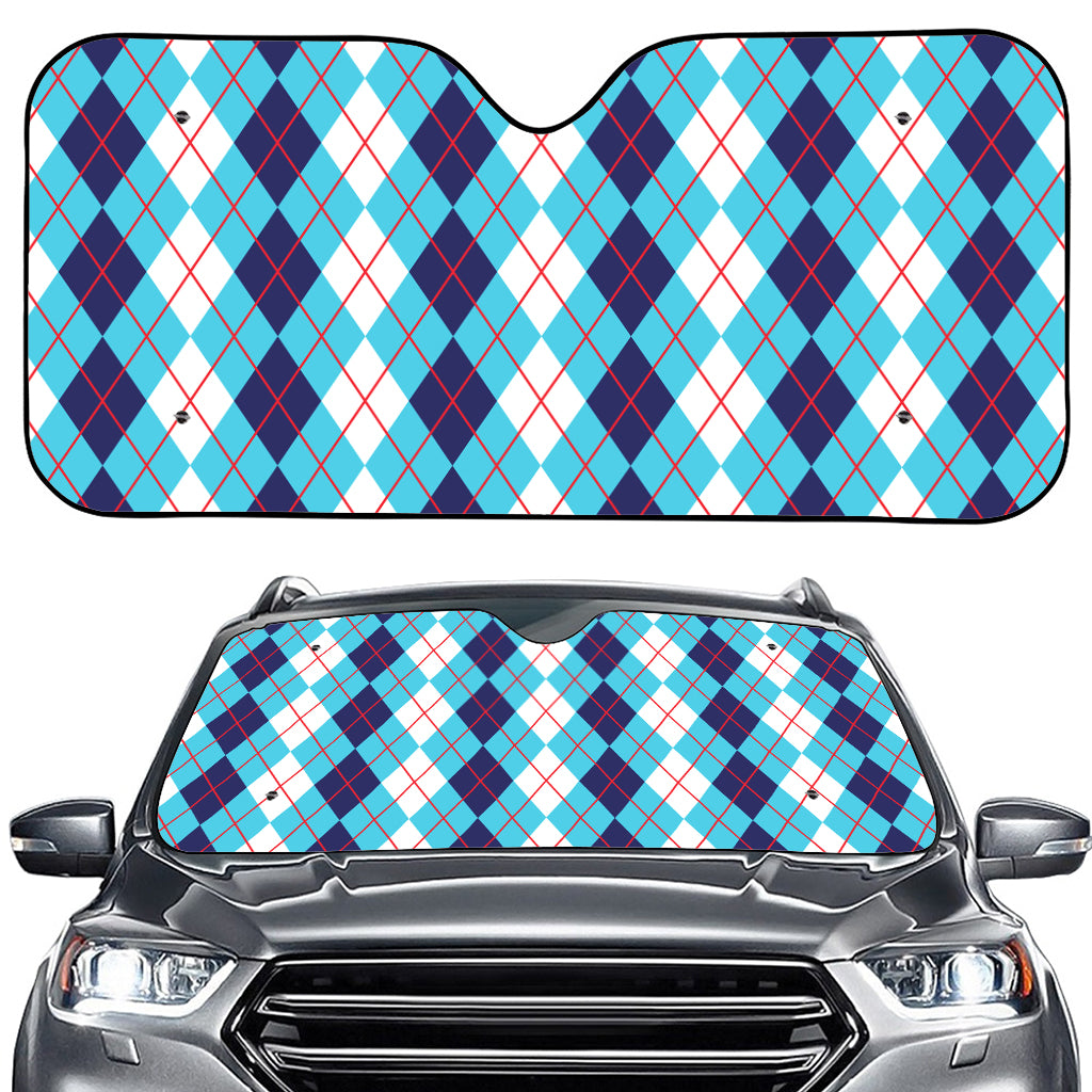 White And Blue Argyle Pattern Print Car Windshield Sun Shade