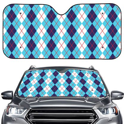 White And Blue Argyle Pattern Print Car Windshield Sun Shade