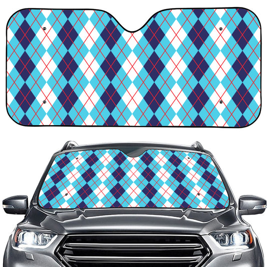 White And Blue Argyle Pattern Print Car Windshield Sun Shade