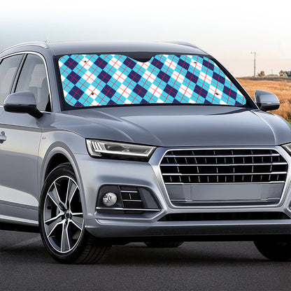 White And Blue Argyle Pattern Print Car Windshield Sun Shade