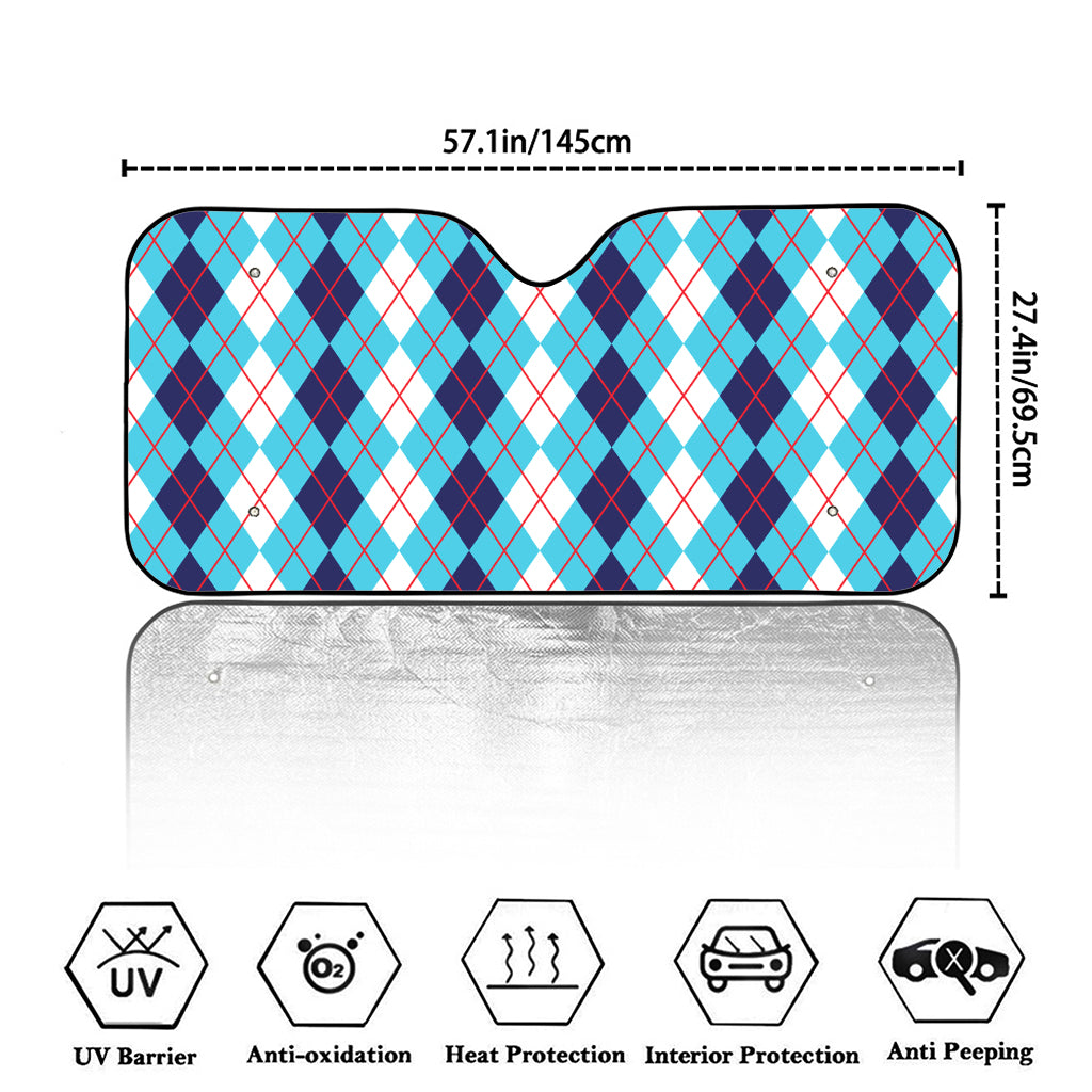 White And Blue Argyle Pattern Print Car Windshield Sun Shade