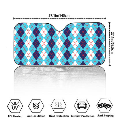 White And Blue Argyle Pattern Print Car Windshield Sun Shade