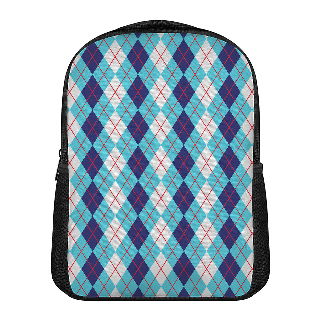 White And Blue Argyle Pattern Print Casual Backpack