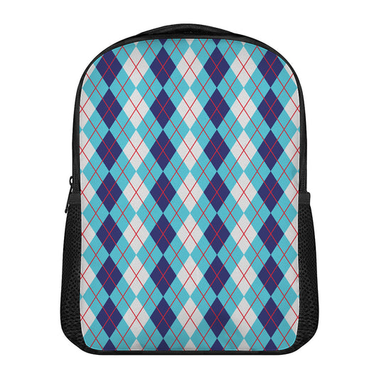 White And Blue Argyle Pattern Print Casual Backpack