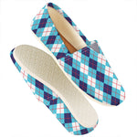 White And Blue Argyle Pattern Print Casual Shoes