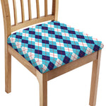 White And Blue Argyle Pattern Print Chair Cushion Cover