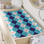 White And Blue Argyle Pattern Print Changing Pad Cover
