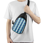 White And Blue Argyle Pattern Print Chest Bag